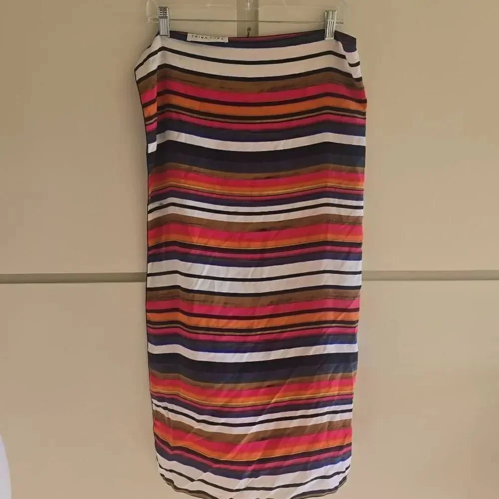 Trina Turk Multicolor Stripe Sandwashed Silk Crêpe Square Scarf, NWOT